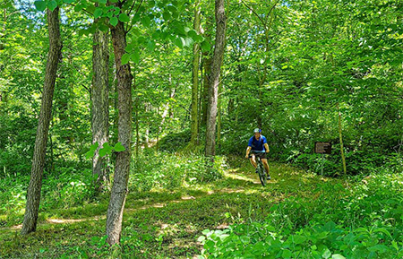 Ed zipping along on his mountain bike at the state park. Photo by Coleman Concierge.